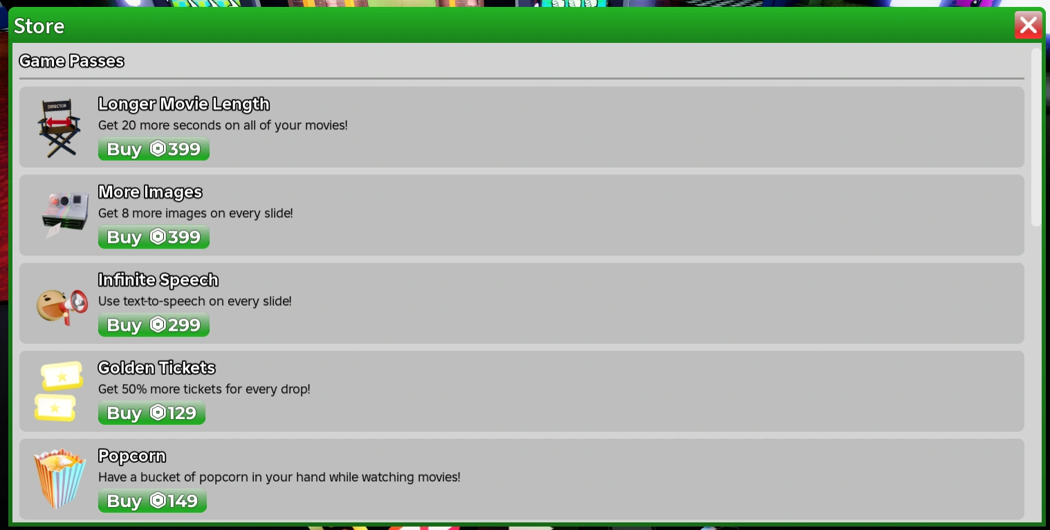 Tickets and game passes screenshot